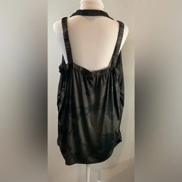 Torrid Draped Tank Top in Black with Subtle Gold Metallic Design - Picture 5 of 12